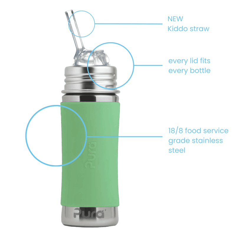 Pura Kiki® sugerørflaske baby stål 325 ml Moss