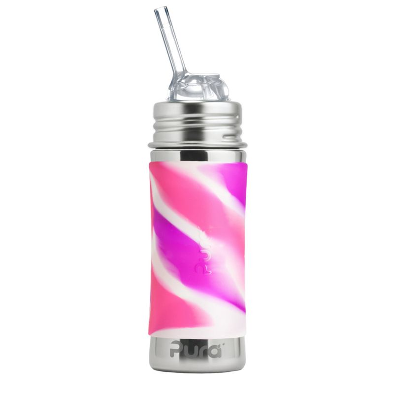 Pura Kiki® sugerørflaske baby stål 325 ml Pink Swirl