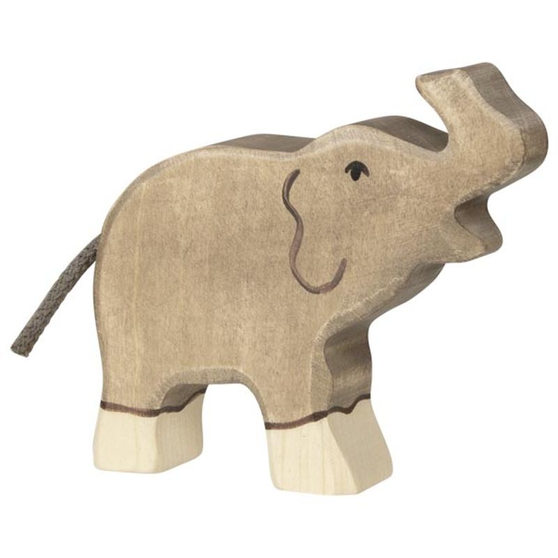 Holztiger trefigur liten elefant snabel opp