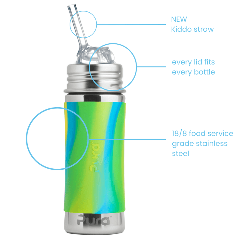 Pura Kiki® sugerørflaske stål 325 ml Aqua Swirl