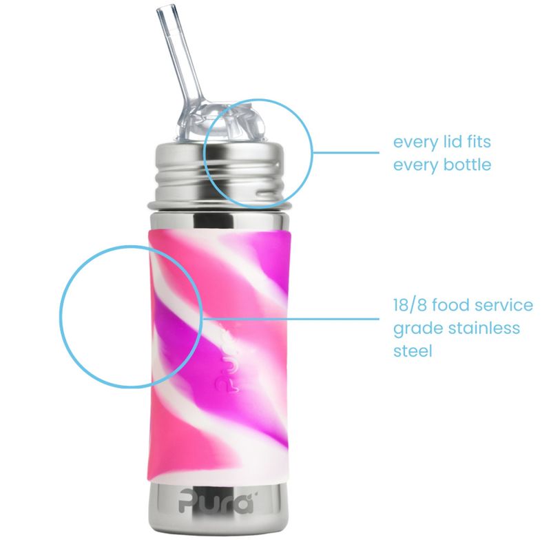 Pura Kiki® sugerørflaske baby stål 325 ml Pink Swirl