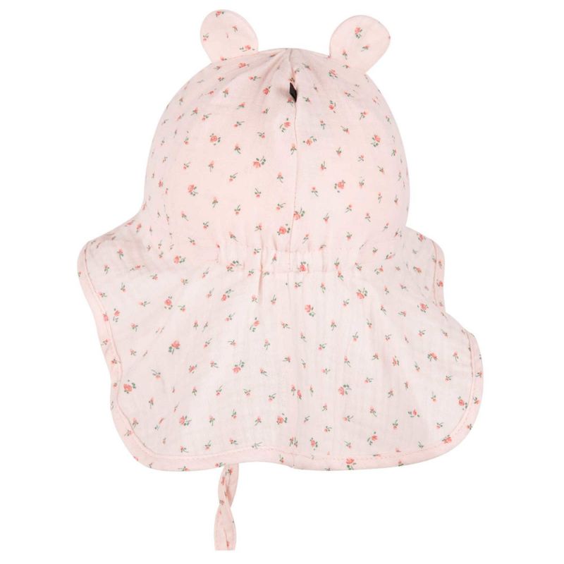 Pure Pure solhatt musselin ører blomstrete rosa UPF 50+